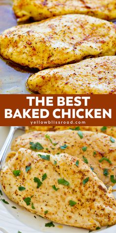 the best baked chicken is on a white plate