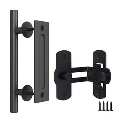 an image of a door handle with screws on the front and back handles in black