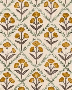 a pattern with yellow flowers and green leaves