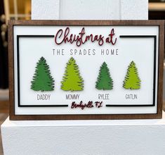 christmas at the spades home sign with three trees