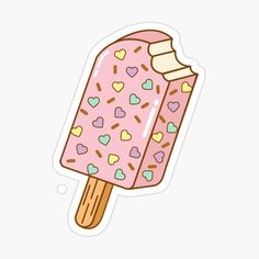 an ice cream sticker with hearts and sprinkles on the top, in pink