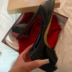 Basically Brand New Wore Handful Of Times. Black Open Toe Heels With Red Sole, Black Open Heel Heels With Red Sole, Red Bottom Pumps, White Pump, Black Block Heel Sandals, Christian Louboutin Iriza, Louboutin So Kate, Fashion Shoes Heels, Christian Louboutin So Kate