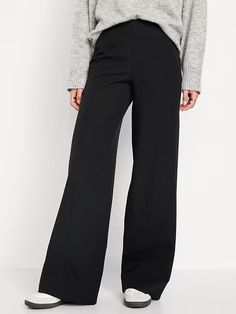 High-Waisted Pull-On Pixie Wide-Leg Pants | Old Navy Mens Slacks On Women, Petite Wide Leg Dress Pants, High Waisted Wide Leg Dress Pants, Womens Pull On Pants, Wide Leg Black Pants With Sneakers, Winter Work Pants Women, Pull On Dress Pants, Black Work Pants Women, Best Work Pants For Women