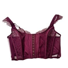 Nwt Victoria’s Secret Purple Lace Silk Cropped Corset Top Medium New With Tags Dena 61 Bra Strap Clip, Cropped Corset Top, Cropped Corset, Vintage Bra, Balconet Bra, Womens Pajama Shorts, Red Plaid Flannel, Coral Lace, Lace Silk