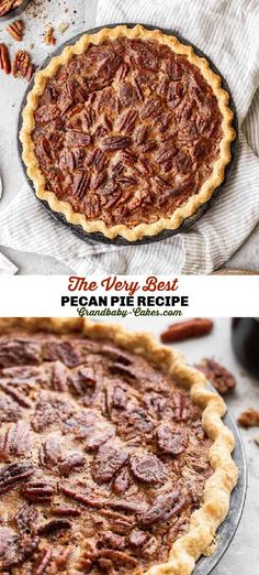 pecan pie is shown in two different views