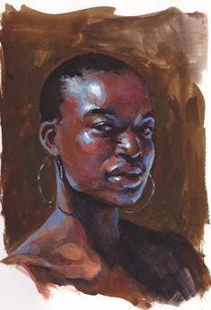 Black Portrait Art, Black Portrait Painting, Gouache Face Painting, Black People Paintings, Gouache Art Portrait, Gouache Face, Impressionist Portraits, Portrait Art Drawing, Self Portrait Painting