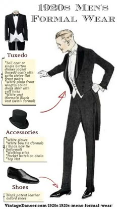 1920s mens formal wear guide- white tie for weddings and more. VintageDancer.com/1920s Mens Evening Wear, 1920 Men, Tuxedo With Tails, 1920s Mens Fashion, 1920s Men, Men's Formal Wear, Tuxedo Coat, Der Gentleman, Formal Accessories