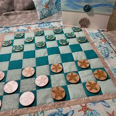 a close up of a chess board with buttons on it