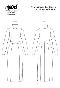 The Crimson Turtleneck and The Voltage Midi Skirt Free Sewing Patterns Midi Skirt Sewing Pattern, Swimwear Sewing Patterns, Sewing Patterns Free Beginner, Lingerie Patterns, Beginner Sewing Patterns, Free Sewing Patterns, Swimsuit Pattern, Skirt Patterns Sewing, Sewing Skirts