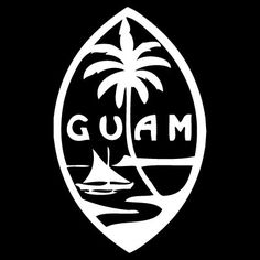 the logo for guam is shown in white on a black background with palm trees