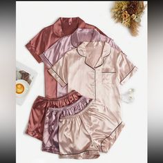 Nwt Set Includes Collard Button Down Top With Front Pocket And Ruched Front, Also Includes Matching Bottoms With Elastic Waistband. 97% Polyester 3% Elastane, See Pics For Measurements Also Have Large And Xl Sizes In Closet Choose From Colors Champagne, Pink, And Burgundy Dream Sleepover, 16 Wishes, Friends Bachelorette, Pijama Satin, Silk Pj Set, Satin Pjs, Silk Pjs, Pj Party, Pyjama Satin