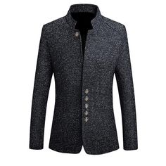 Mandarin Collar Suit, Business Casual Coat, Mandarin Collar Jacket, Style Business Casual, Formal Blazer, Slim Blazer, Stand Collar Jackets, Mens Blazer Jacket, Slim Fit Jackets