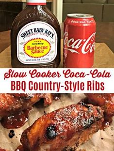 slow cooker coca cola bbq country style ribs with barbecue sauce on the side