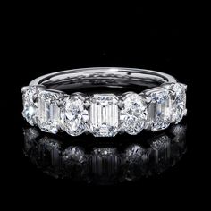 Ross-Simons - 3.00ct t. w. Oval, Emerald-Cut Lab Grown Diamond Ring in 14kt White Gold. Size 5. Whether worn as a wedding band or as a special statement of sparkle, our stunning ring is offered at a significant value, as 3.00 ct. t. w. oval and emerald-cut lab-grown diamonds dazzle across the finger in polished 14kt white gold. Lab-grown diamonds are identical to mined diamonds according to their optical, physical and chemical properties. All Ross-Simons lab-grown diamond jewelry in 14kt gold an Lab Grown Diamond Rings, 25 Anniversary Rings, Emerald Cut Wedding Band, Emerald Wedding Band, Physical And Chemical Properties, Diamond Anniversary Bands, Emerald Cut Rings, Cable Sweater, Eternity Band Diamond