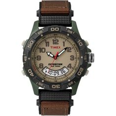 Timexs Expedition Combo Classic Analog Watch is returning to its roots with Trail Series, a collection of casual analog and digital watches. Capturing key style elements from the best-selling Expedition watches over the past ten years the result is a collection of bold, rugged design combined with lightweight yet durable materials and easy-to-use technology. Size: One Size.  Color: Brown.  Gender: male.  Age Group: adult. Timex Expedition, Outdoor Watch, Everyday Watch, Timex Watches, Green Cases, Fabric Strap, Stylish Watches, G Shock, Casio Watch