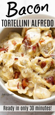 two bowls filled with bacon cream cheese tortellini