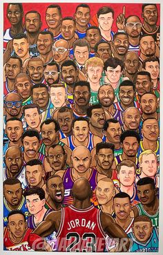 an image of a group of basketball players with different facial expressions on the face and chest