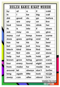 a poster with words that say dolch basic sight words in different colors and shapes