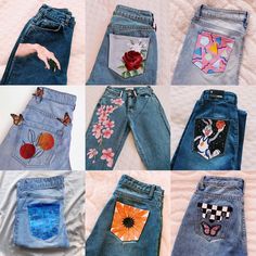 Custom Jeans Diy, Shoe Designs, Denim Art, Diy Vetement, Custom Jeans, Painted Jeans, Clothes Diy