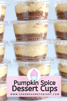 pumpkin spice dessert cups with frosting and sprinkles in clear plastic containers