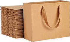 a large brown paper bag next to a stack of smaller brown paper bags on a white background