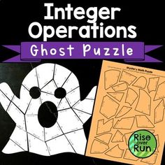 Engage and challenge students to add, subtract, multiply, and divide integers with this fun puzzle! A sheet of 24 shapes includes 33 integer operation problems for students to solve. Once they match them all up correctly, the shape of a ghost is formed. Students will know as they work if they are so... Multiply And Divide Integers, Dividing Integers, Integer Operations, Halloween Math Activities, Grade 6 Math, Everyday Math, Rise And Run, Halloween Math, 7th Grade Math