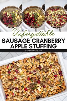 the recipe for this sausage cranberry apple stuffing is so delicious and easy to make