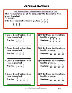 ordering fractions worksheet with two numbers and one number on the opposite side