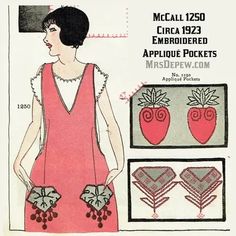 an old fashion sewing pattern for a woman's dress with applique pockets