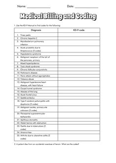 the worksheet for medical filing and co - eding is shown in this image