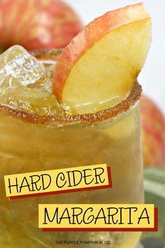 an apple cider margarita is garnished with ice