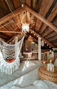 a hammock hanging in the middle of a room