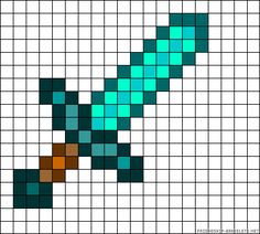 Minecraft diamond  sword perler bead pattern - strijkkralen patroon voor Minecraft zwaard برق بنزين, Minecraft Pixel Art