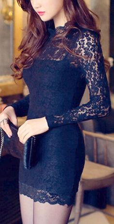 $19.90 - Cute Sexy black Tight Short dress with lace sleeves. This beautiful elegant dress is bodycon tight fitted. For classy women, feminine teens and seductive lady. Perfect for club, night out, evening, and nightclub. Look Disco, 파티 드레스, Backless Mini Dress, Black Bodycon Dress, Long Sleeve Lace, Mini Black Dress, Look Fashion, Work Outfits, Pretty Dresses