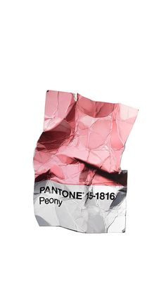 a piece of pink tissue sitting on top of a plastic bag with the word pantone printed on it