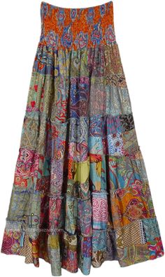 Soft Flowy Skirt with Smocked Waist in Assorted Prints! These gorgeous printed skirt feature a relaxed, flowy silhouette with an elasticized smocked waistband that moves with you. The loose-fit skirt has a comfortable waist that will fit a small to an extra large. #tlb #Patchwork #Printed #bohemianfashion #festivalskirtoutfit Festival Skirt Outfit, Hippie Boho Outfits, Festival Skirt, Rayon Skirt, Free Crop, Fit Skirt, Festival Skirts, Hippie Skirts, Yoga Travel