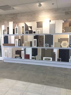 a display case filled with lots of different types of tile