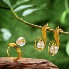 Pomegranate Earrings, Jewelry Sets Handmade, Clear Crystal Earrings, Lily Of The Valley Flowers, Valley Flowers, 18k Gold Earrings, Handmade Fine Jewelry, Women's Jewelry Sets, Silver Jewellery Sets