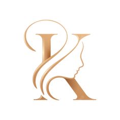 a woman's profile with the letter n in gold on a white background,