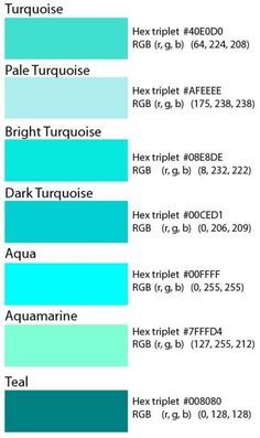 the color chart for different shades of blue and green