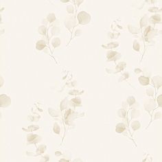 a white wallpaper with leaves on it