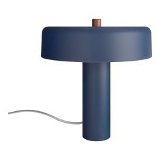 a blue table lamp on a white background