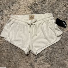 Chaser White Terry Cloth Shorts Nwt Size Medium Super Cute- And Comfortable Back Pockets And Tie String Waist Perfect For Lounging Around The House, The Pool, Cozy Lazy Days! Comfortable White Pajama Shorts For Vacation, Comfortable White Pajama Shorts For Beach, Terry Cloth Shorts, Cloth Shorts, Terry Shorts, Lazy Days, Cat Room, Mini Shorts, Terry Cloth