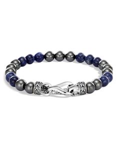 John Hardy Sterling Silver Classic Chain Sodalite & Hematite Beaded Bracelet Silver Lapis Lazuli Hand-strung Beaded Bracelets, Mens Jewelry Diy, Diy Earrings Dangle, Mens Beaded Necklaces, Beaded Jewelry Earrings, Men's Necklaces, Beaded Things, Beaded Jewelry Bracelets, Men Bracelets