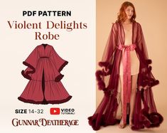 Hollywood Glam Robe Pattern INSTANT DOWNLOAD Printable Sewing Pattern Dressing Robe Easy Sewing Pattern Kimono Robe Sizes 00-16 - Etsy Gunnar Deatherage, Sewing Pattern Kimono, Book Sewing, Pattern Japanese, Japanese Knot, Knot Bag, Printable Sewing Patterns, Pattern Maker, Patterns Sewing