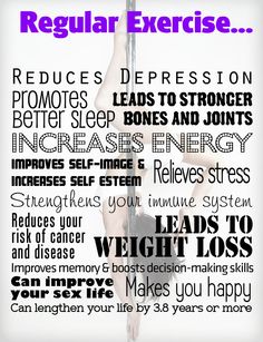 a poster with the words regular exercise on it's back and an image of a woman hanging upside down