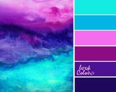 a color palette with blue, purple and green