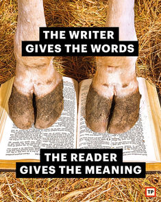 the feet of a person reading a book with words written on it that say, the writer gives the words