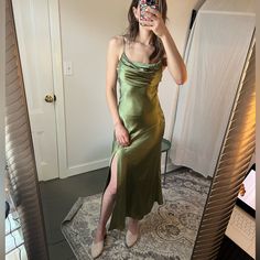 Size Small Boutique Green Gown. Nwt. Such A Great Wedding Guest Dress! Just Ended Up Using Other Option Elegant Green Slip Dress For Formal Occasions, Elegant Green Floor-length Slip Dress, Elegant Green Formal Slip Dress, Green Bias-cut Slip Dress For Wedding, Green Satin Slip Dress For Evening, Green Sleeveless Slip Dress For Wedding, Green Floor-length Slip Dress For Party, Green Bias Cut Maxi Dress For Wedding, Green Bias Cut Dress For Prom