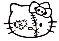 a hello kitty drawing with black and white ink